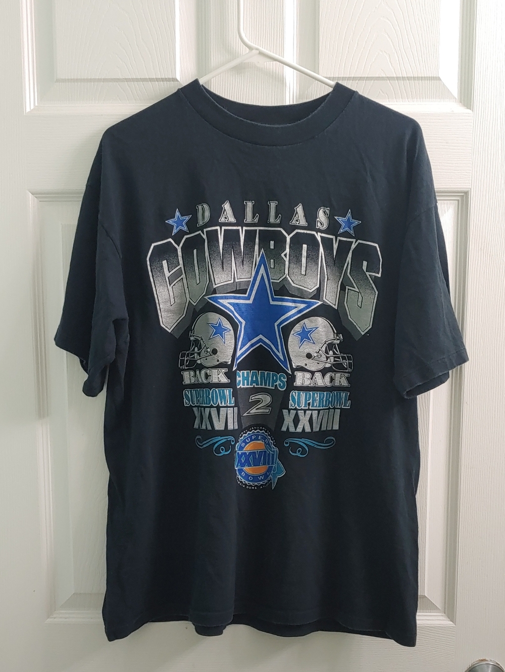 Vintage 90s Dallas Cowboys T Shirt Unisex XL Superbowl XXVIII Black Tee